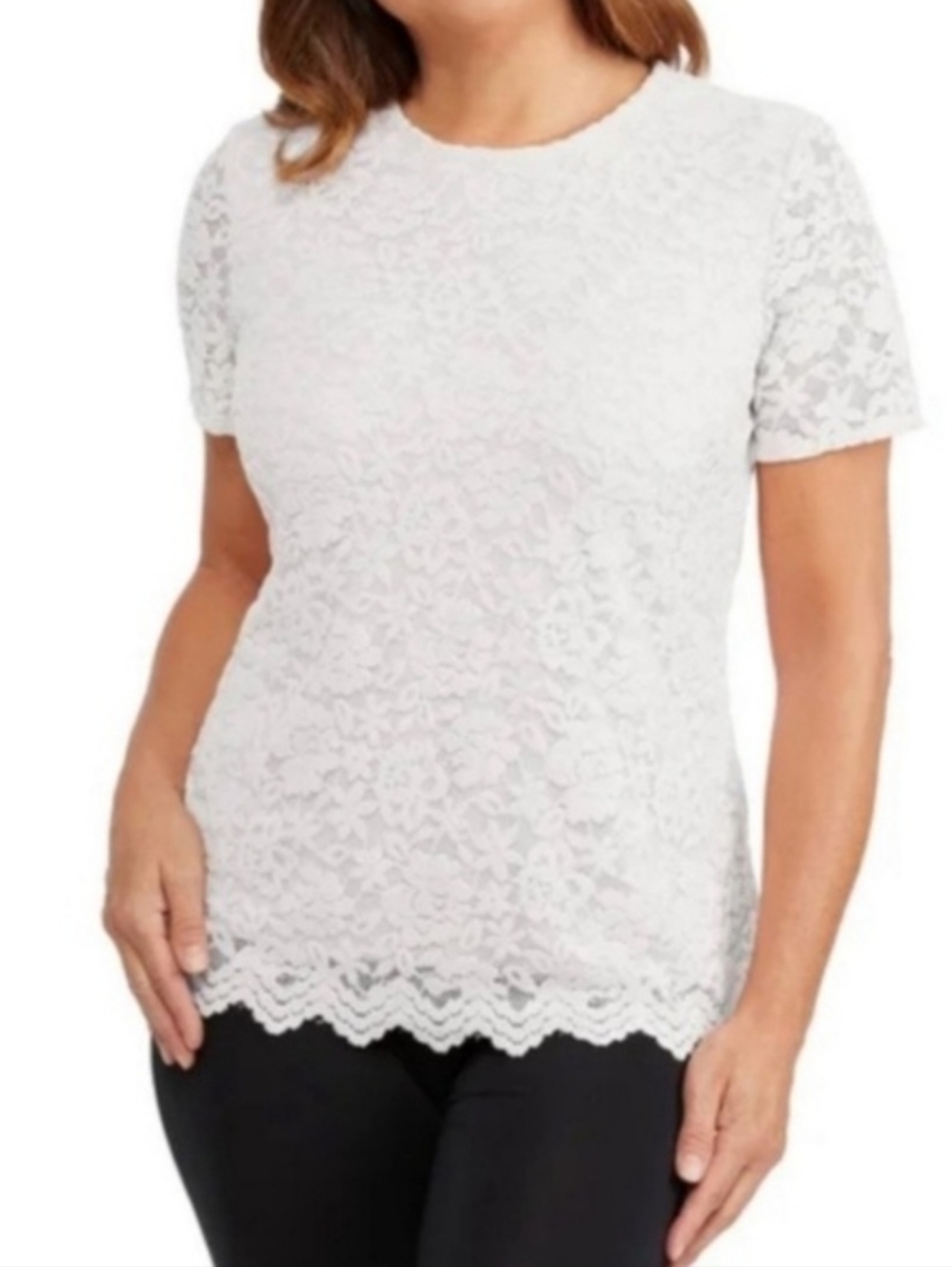 Teddi Rose Lace Bohemian Blouse Top Cream White Women Short Sleeve NWT